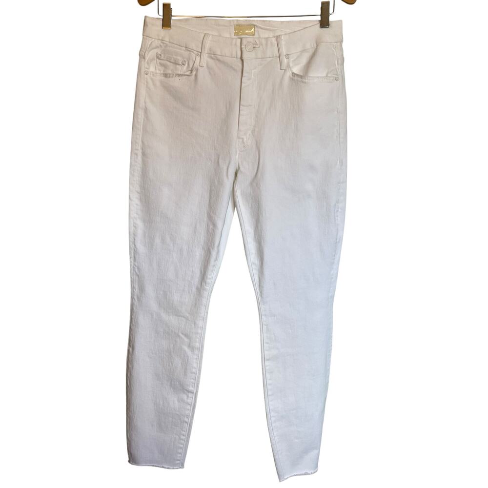 MOTHER High Waisted Looker Ankle Fray Jeans Fairest of Them All White Denim 30